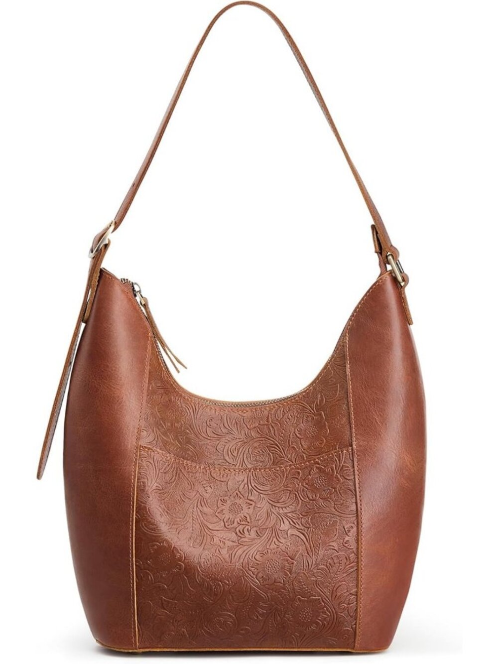 Stylish Leather Hobo Handbag for Women - Rose Pattern Travel Shoulder Purse